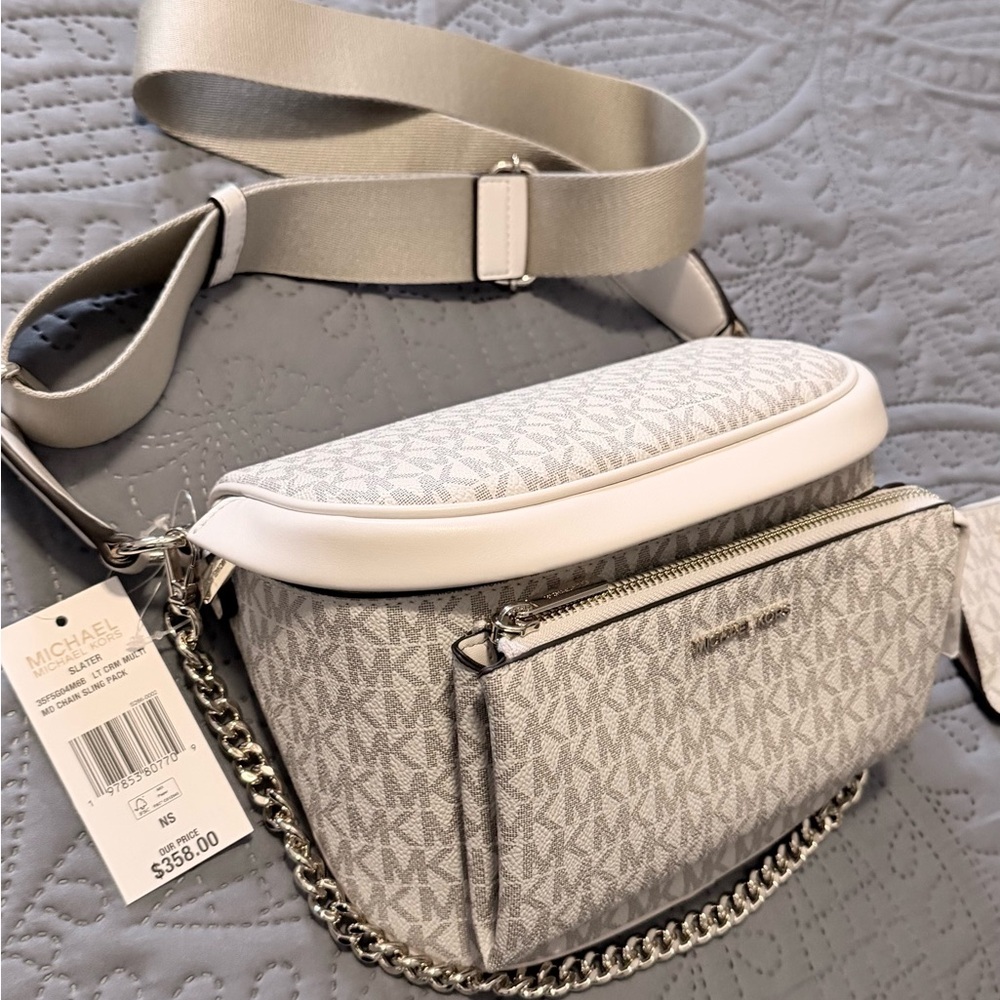 Michael Kors Cream and Silver Crossbody Bag